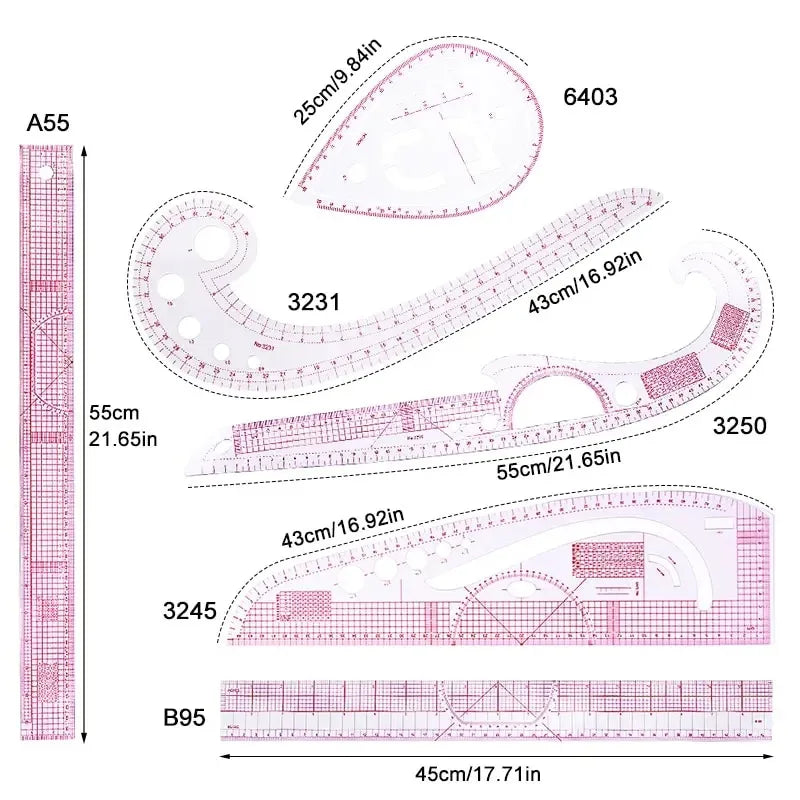 6PCS French Curve Ruler Soft Patchwork Ruler Measure Tailor Ruler Drawing Template DIY Sewing Accessories Tool Kit Peaceful Pleasures Health and Wellness 6pcs M