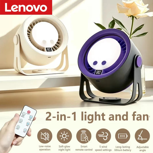 Lenovo Silent Turbo Desk Fan Wall Mounted Fan High Speed Rechargeable RGB Night Light Remote Control for Home Outdoor Kitchen Peaceful Pleasures Health and Wellness
