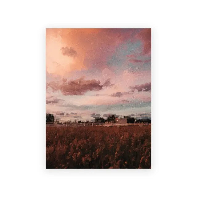 Vintage Autumn Farmhouse Landscape Canvas Print | Fall Wall Art