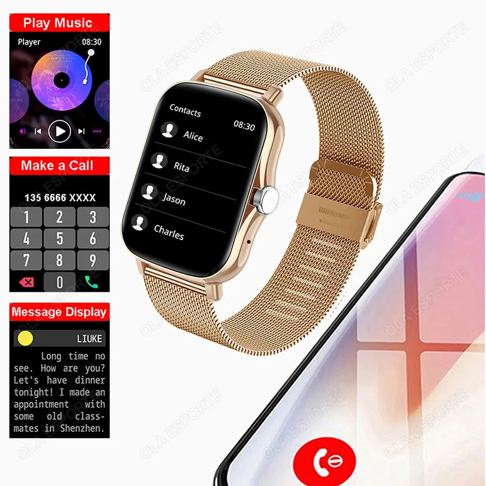 Fashion Bluetooth Calls Smartwatch 1.83 Inch Touch Screen Heart Rate Blood Oxygen Sleep Monitor Waterproof Smart Watch Women Men Peaceful Pleasures Health and Wellness