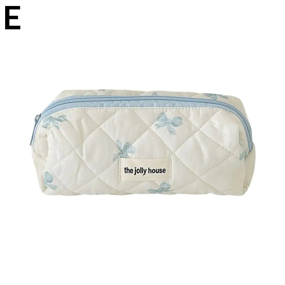 Quilted Makeup Bag 3 Sizes Floral Toiletry Cosmetic Pouch Makeup Organizer Travel Floral Bag for Bridesmaid Gifts, Daily Use Peaceful Pleasures Health and Wellness blue-S