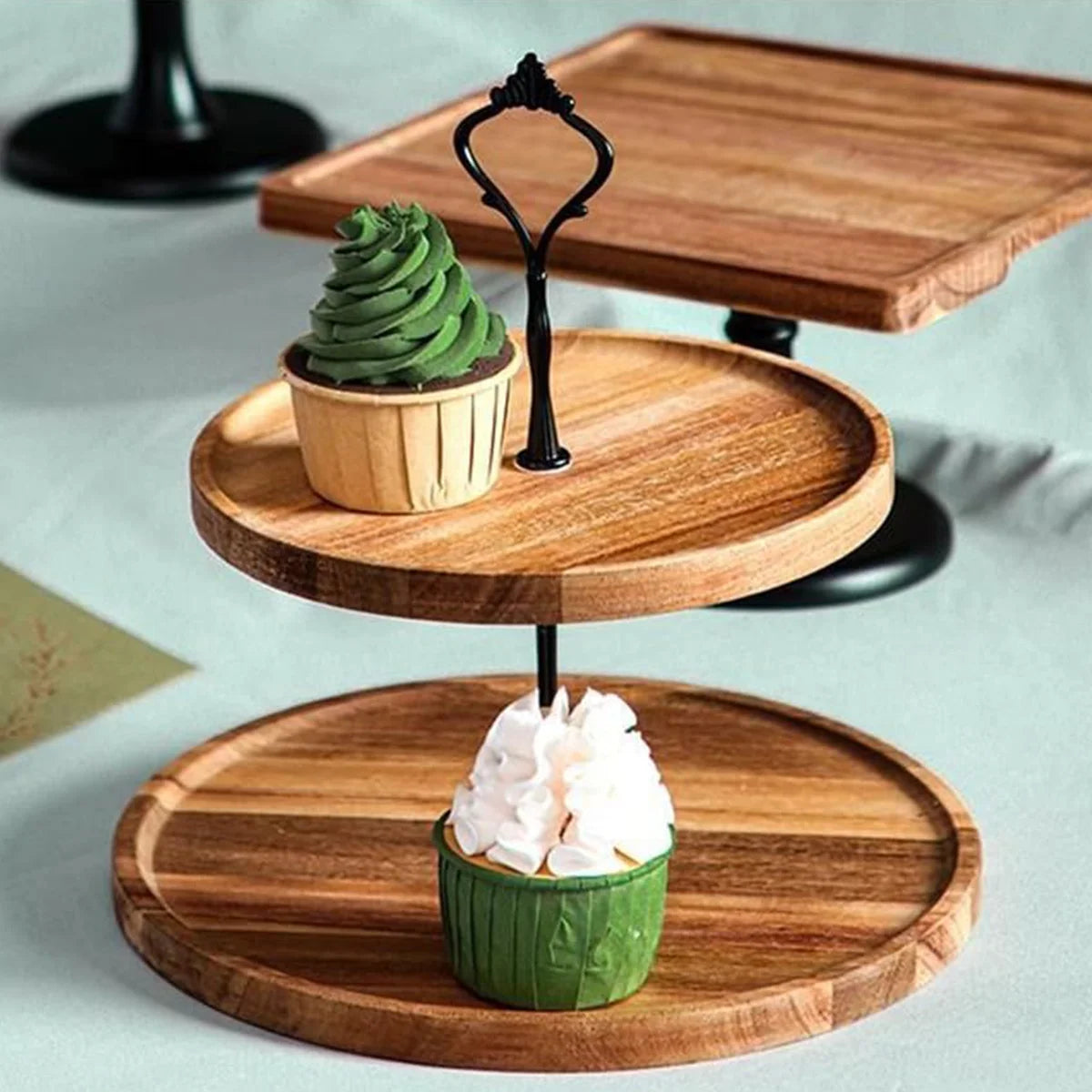 Premium Wooden Cupcake Stand with 2 Tier Serving Tray, Perfect Rustic Dessert Display Stands for Wedding, Birthday, Tea Party Peaceful Pleasures Health and Wellness
