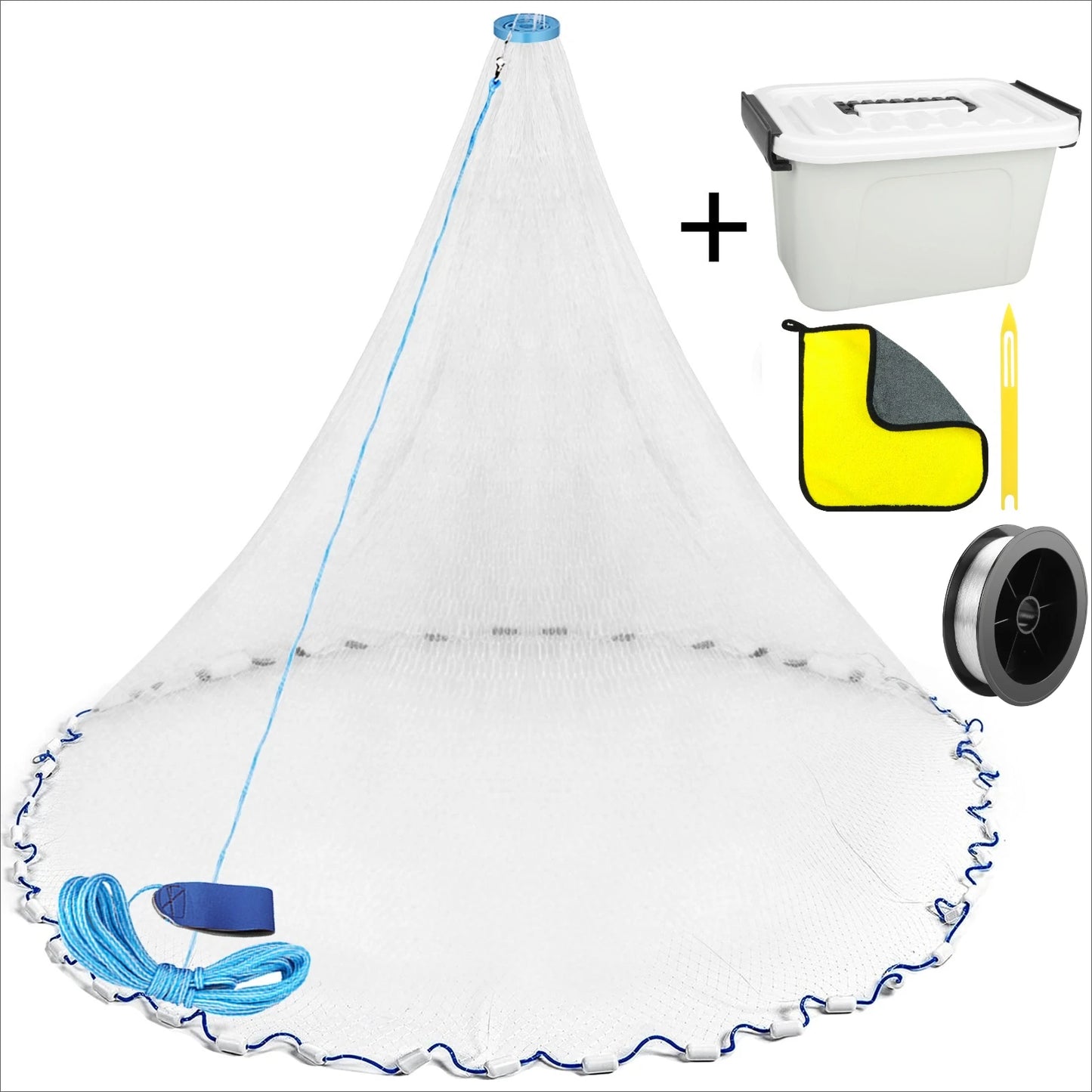 USA Cast Net Saltwater Cast Net 3ft-8ft Radius Casting Net for Bait Fish 3/8" Monofilament Throw Nets with Plastic Coated Sinker Peaceful Pleasures Health and Wellness With Storage Bucket 3ft Radius
