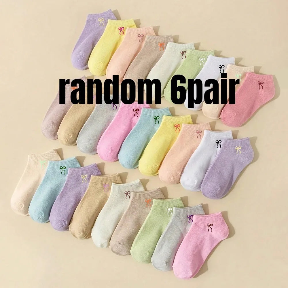 Korean Bowknot Ankle Socks – Candy Color Cute Women's Socks