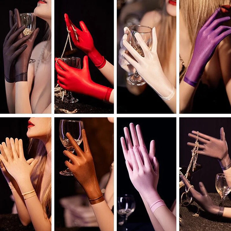 NEW Women Oil Glossy Tight Stocking Gloves Sexy High Elastic Transparent Ultra-Thin Clubwear Short Wrist Gloves Peaceful Pleasures Health and Wellness