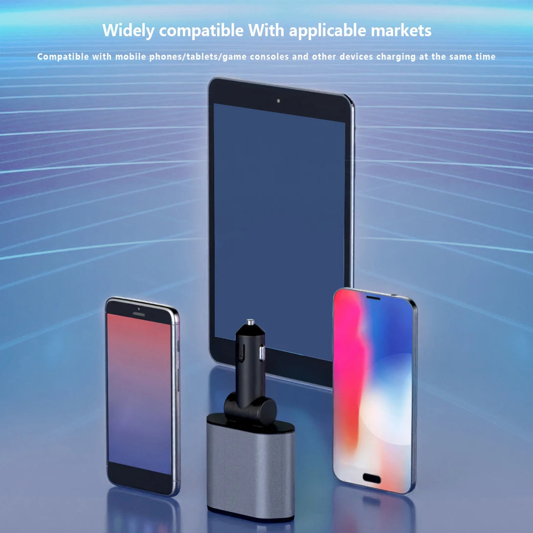 4-in-1 PD 30W Retractable Car Fast Charger | USB-C Lightning