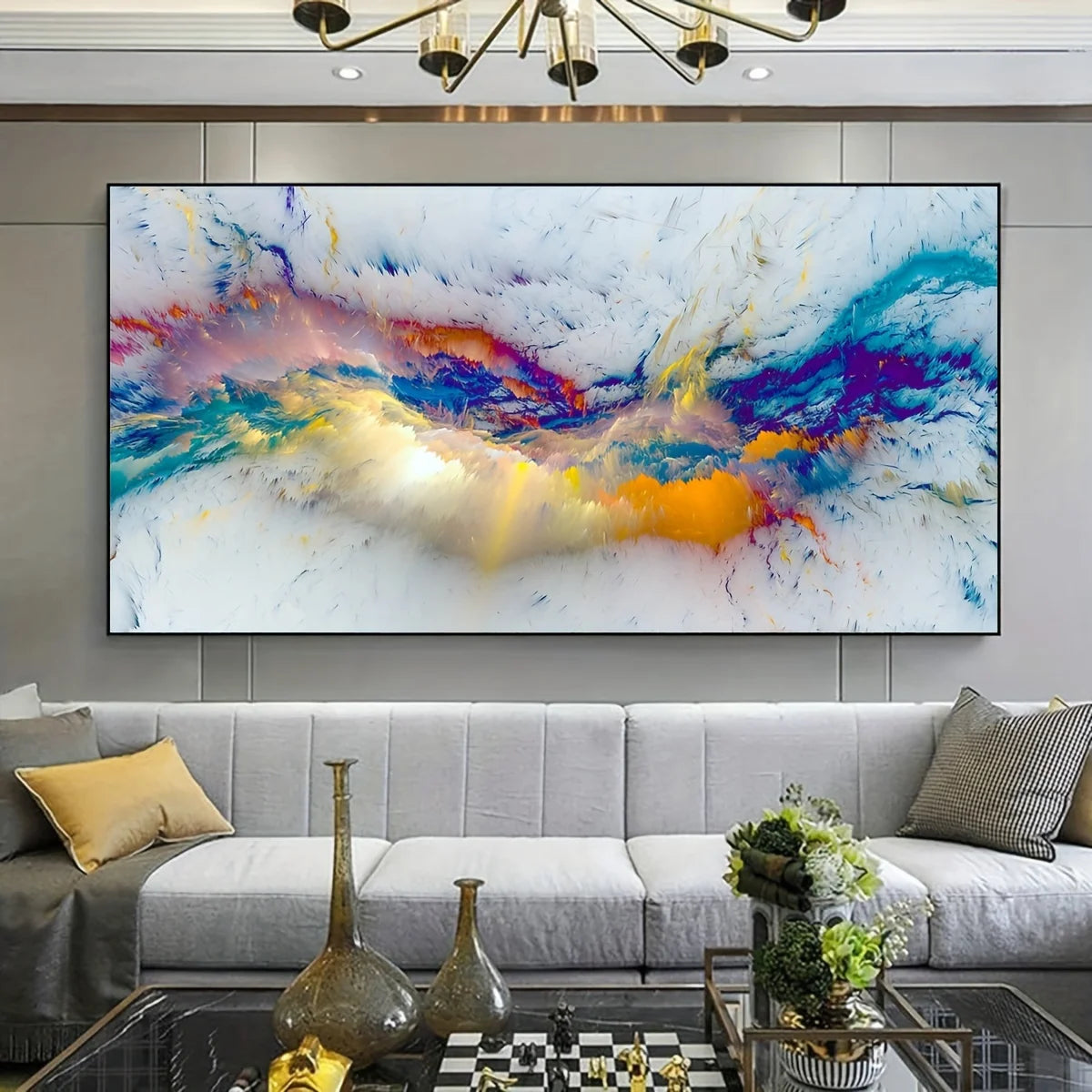 Abstract Canvas Wall Art – Blue Yellow Orange Swirls Poster Canvas Wall Poster Peaceful Pleasures Health and Wellness ZLH4328 20x40cm No Frame