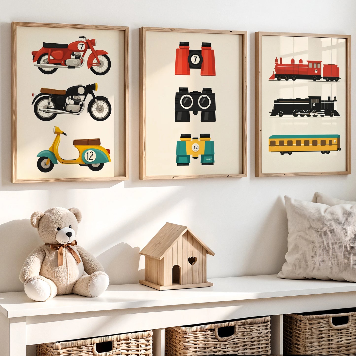 Cartoon Motorcycle Canvas Wall Art | Kids & Boys Room Decor