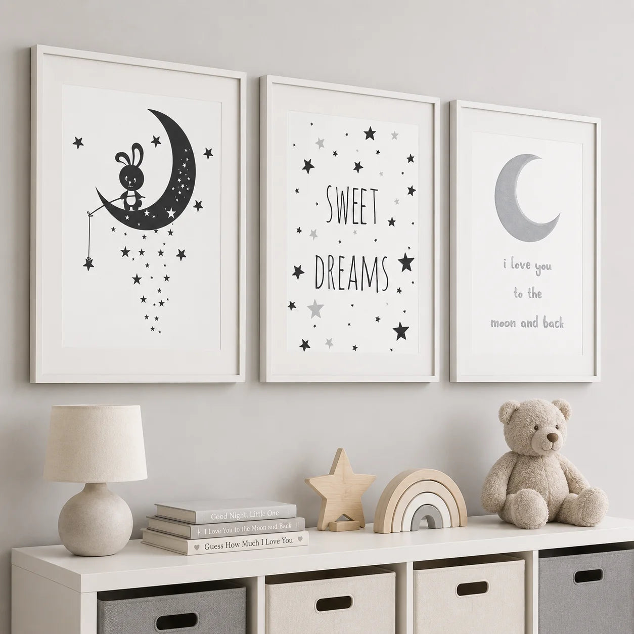 Black White Moon Star Nursery Canvas Wall Art – Kids Room Nursery Canvas Print Peaceful Pleasures Health and Wellness