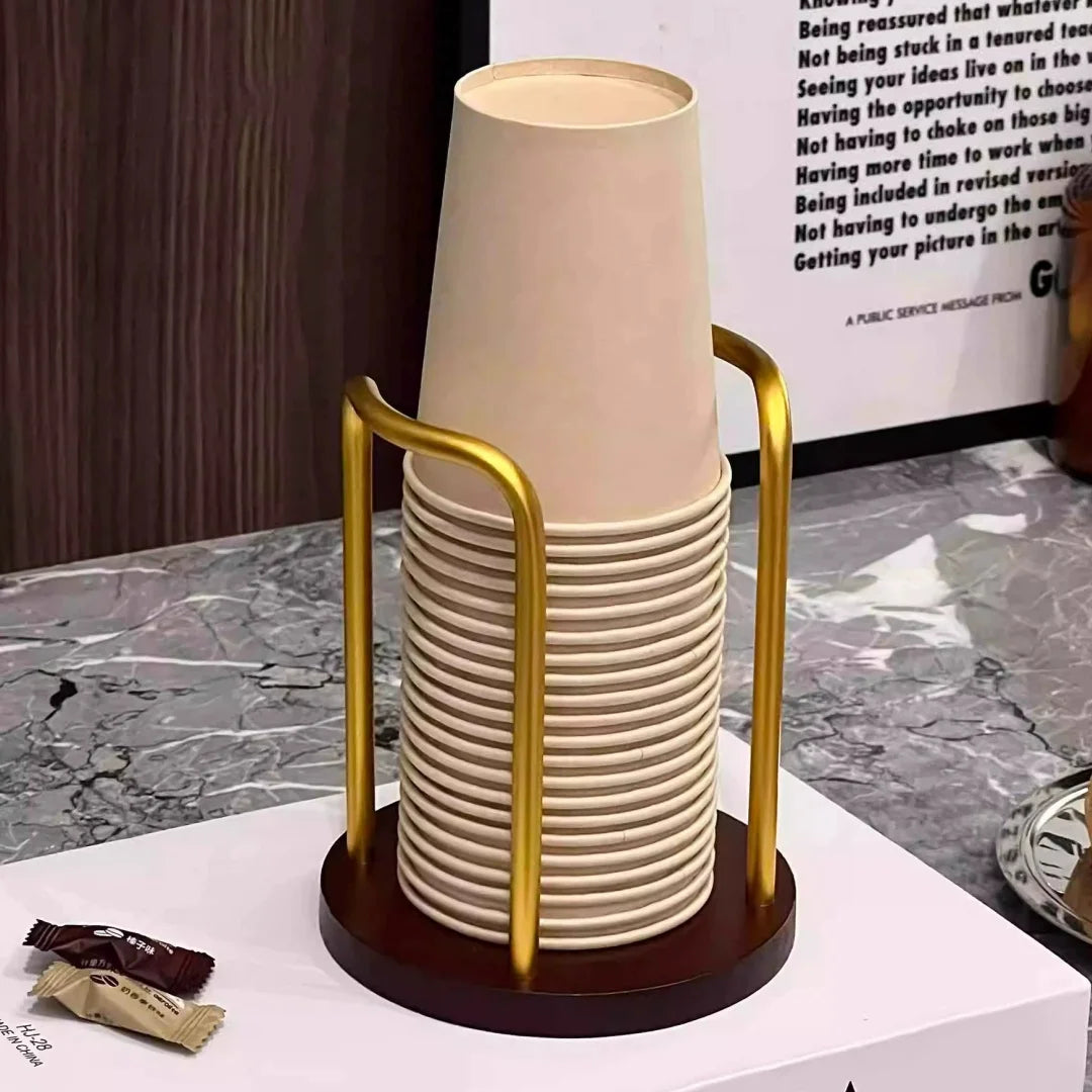 Coffee Cup Dispenser Rack Wood Base & Lid Organizer