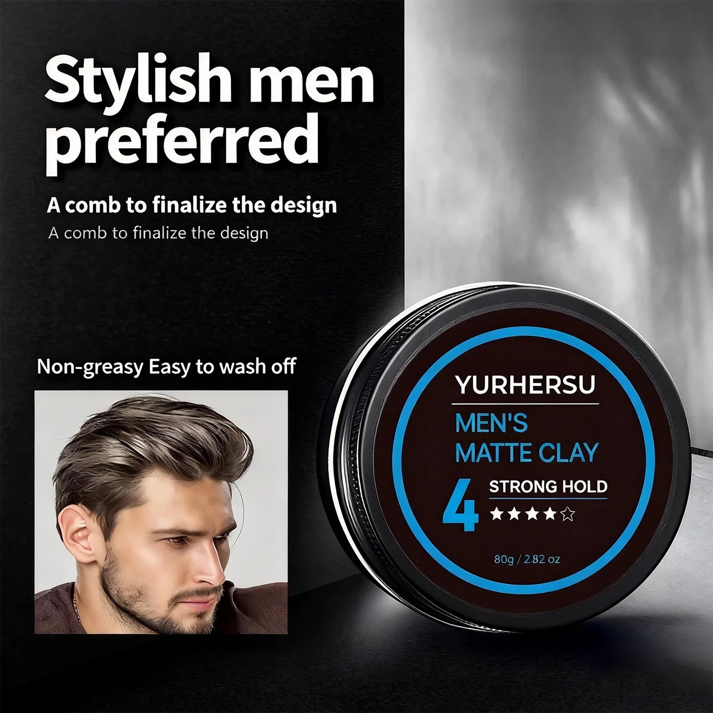 Men's Hair Clay Strong Hold Matte Finish – Natural Look 80g