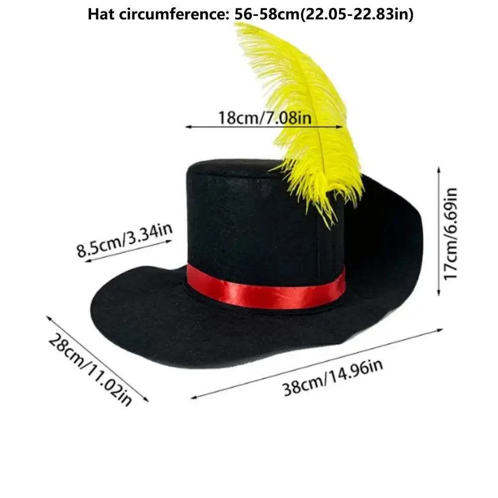 Black Snowman Costume Hat with Simulated Feathers Artistic Felt Hat Sun Protection Retro Top Hat Role Play Costume Cosplay Peaceful Pleasures Health and Wellness