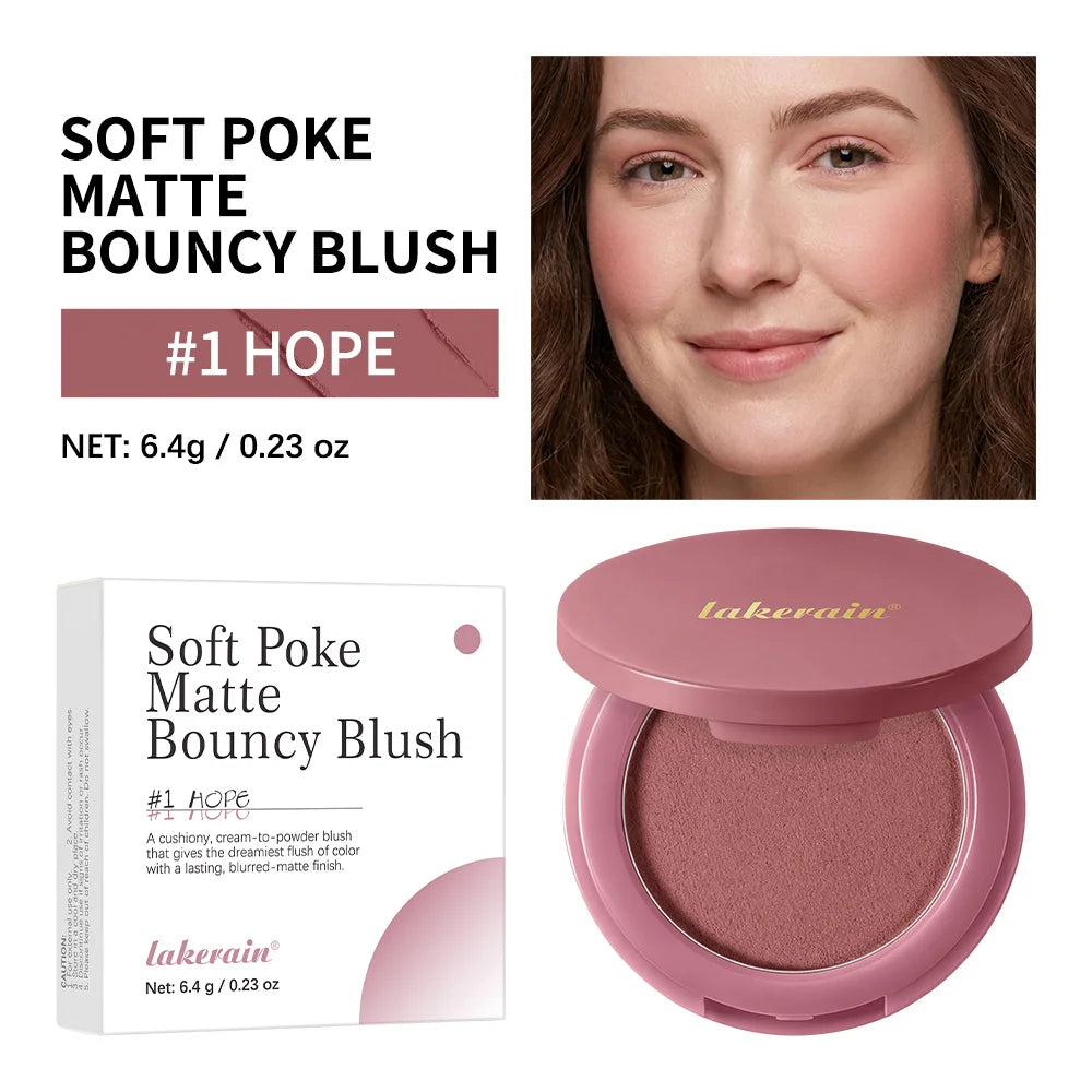 Lakerain Soft Poke Matte Bouncy Blush – Long-Lasting Cheek Tint Matte Cheek Blush Peaceful Pleasures Health and Wellness 01 Hope