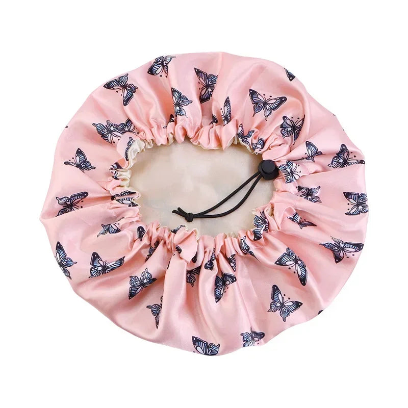 Kids Adjustable Double-Layer Satin Shower Cap & Nightcap