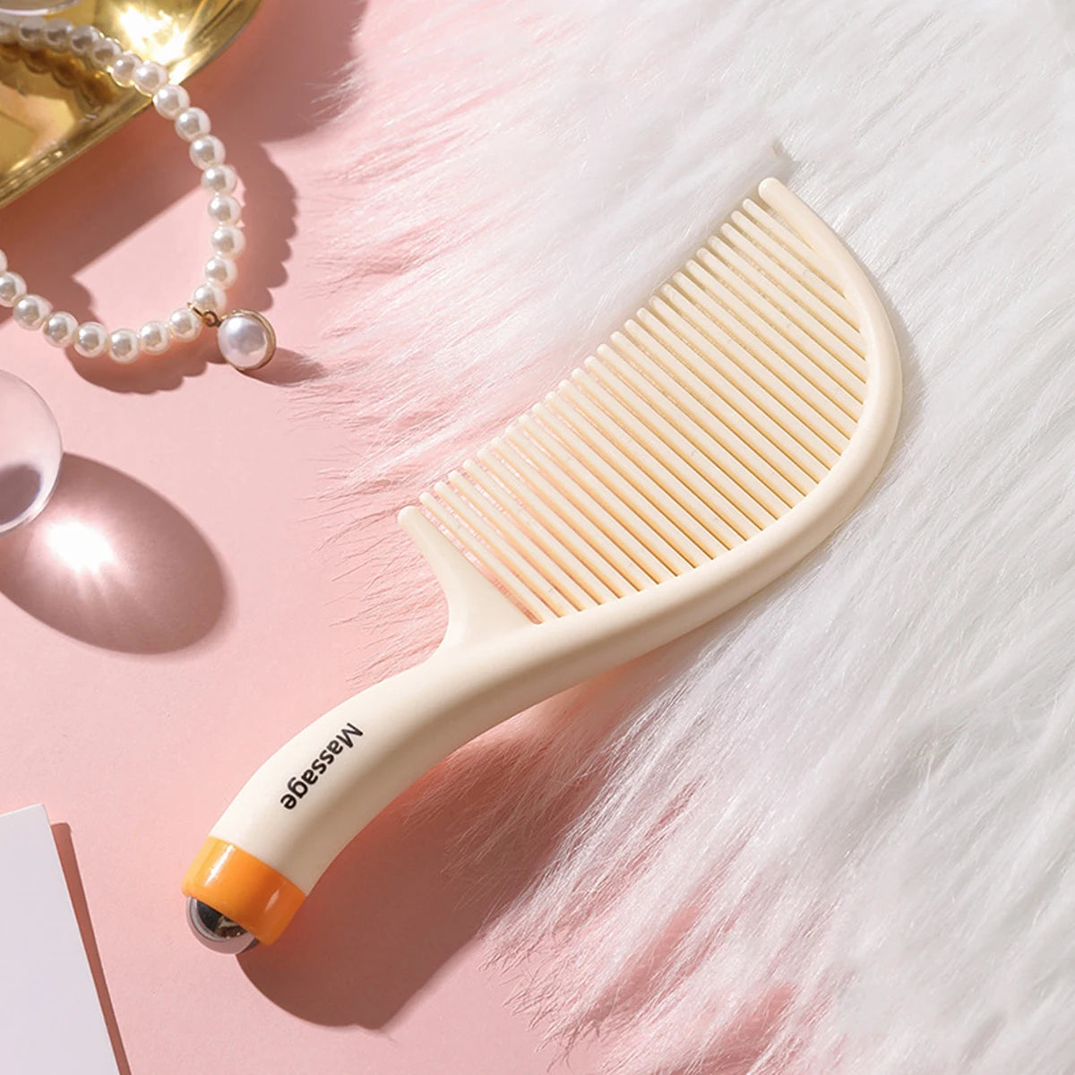 1Pcs Portable Women Contrast Color Massage Comb Bead Massage Hair Styling Comb Straightening Comb Peaceful Pleasures Health and Wellness Cream White