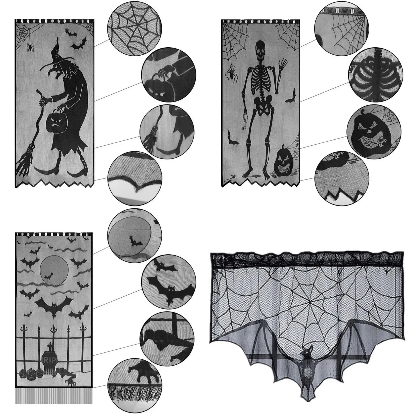 Halloween Black Lace Tablecloth – Spider Web & Bat Table Cover