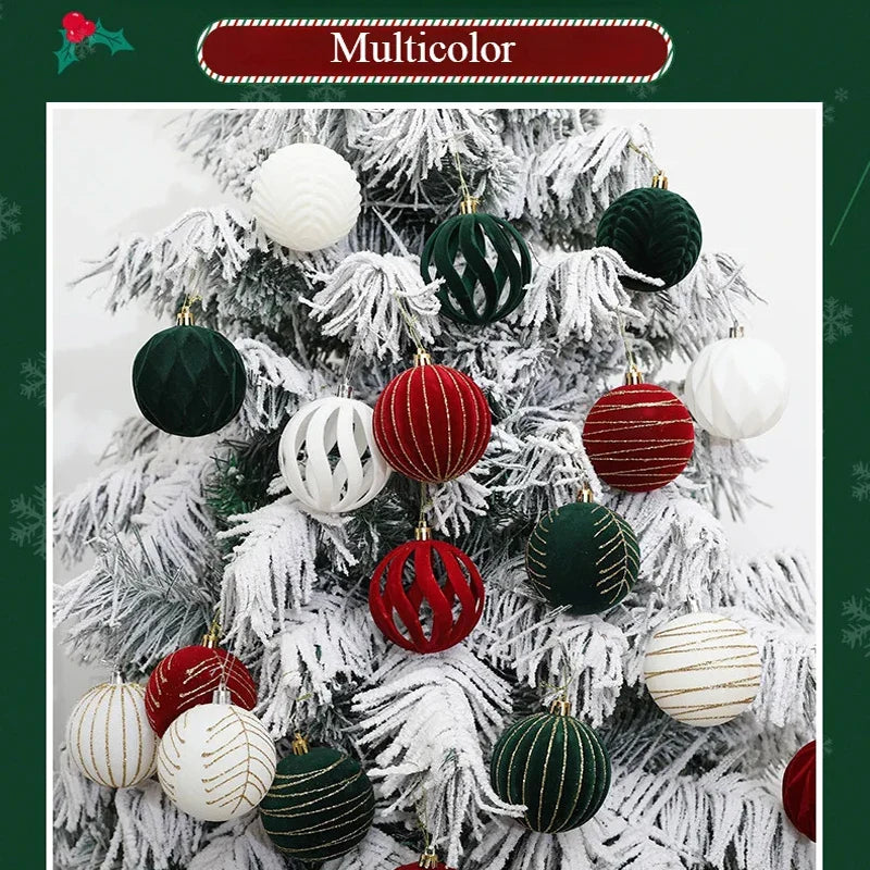 12-Pack Velvet Christmas Ball Ornaments 6cm – Red, Green & White