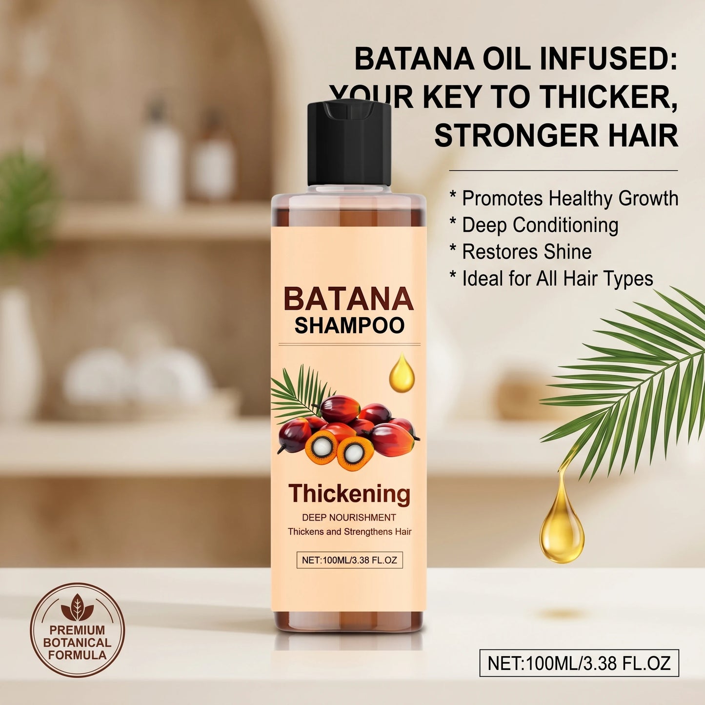Batana Shampoo Hair Thickening & Strengthening Weak Roots Oil Control Reduce Breakage Voluminous Nourishing Hair Care Peaceful Pleasures Health and Wellness