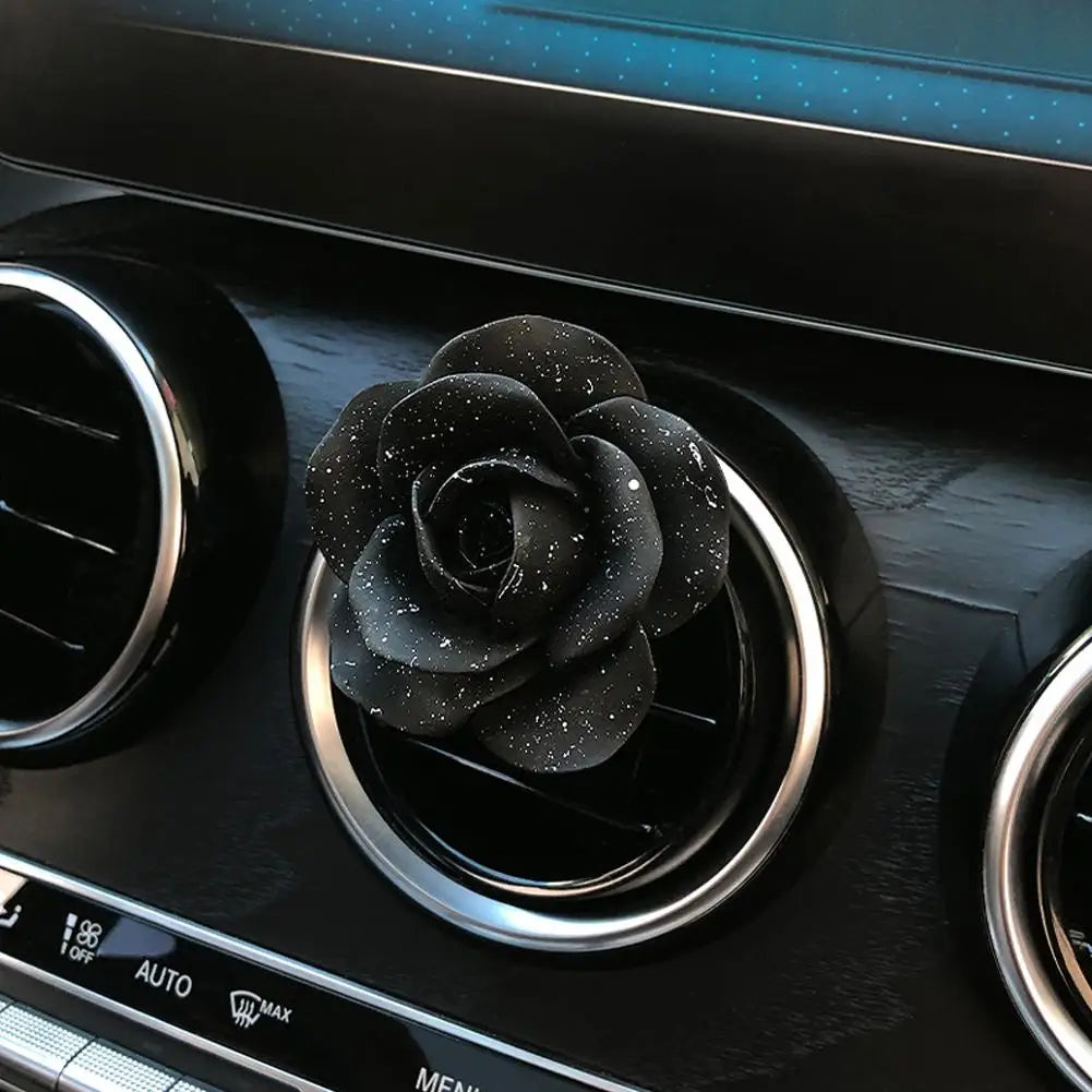Car Interior Decor Ornament Luxury Elegant Black Gold Butterfly Camellia Air Vent Diffuser Stone Unique Aromatherapy Peaceful Pleasures Health and Wellness Black Rose