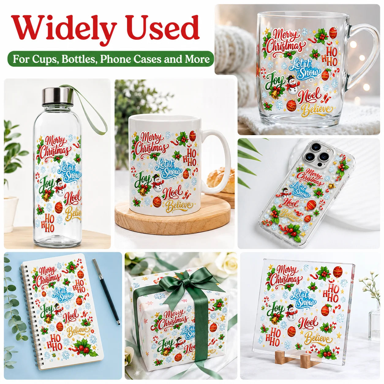 Christmas Watercolor UV DTF Transfer Sticker | Mug & Tumbler DIY