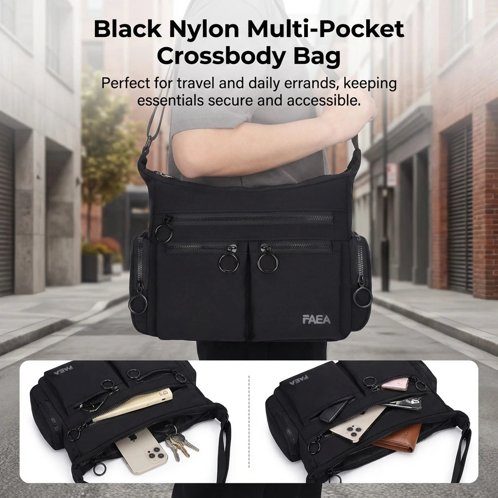 Unisex Multi-Pocket Utility Shoulder Bag Square Design Glossy Material for Casual and Commute Use Peaceful Pleasures Health and Wellness