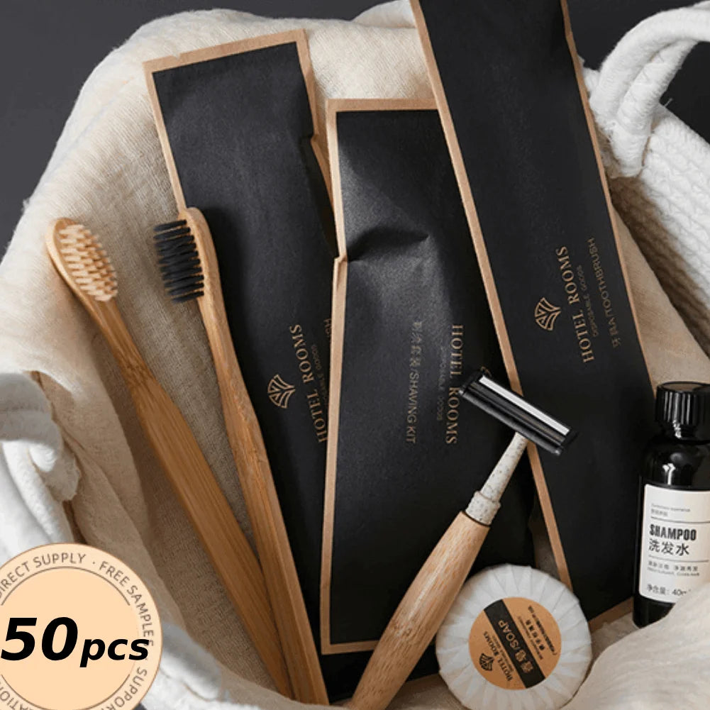 1/50PCS Disposable Toothbrush Natural Bamboo Tooth Brush Soft Bristle Charcoal Teeth Eco Bamboo Toothbrushes Dental Oral Care Peaceful Pleasures Health and Wellness