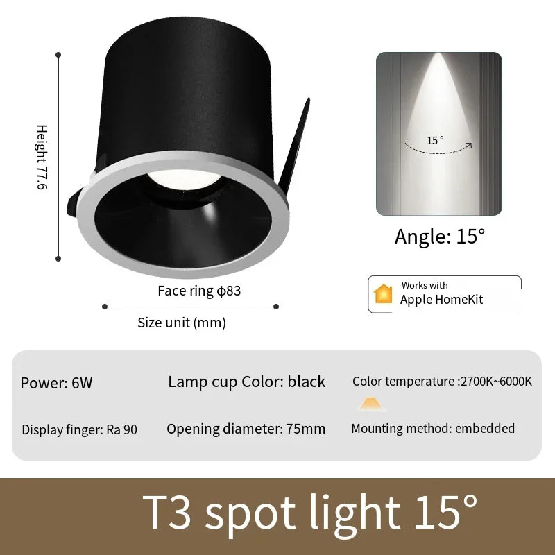 Aqara Smart Downlight T3 Zigbee Dimming Round Light 6W Beam Angle 15°24°36°80° Adaptive Lighting Dimming for Aqara App Homekit Peaceful Pleasures Health and Wellness 15 degrees China Mainland