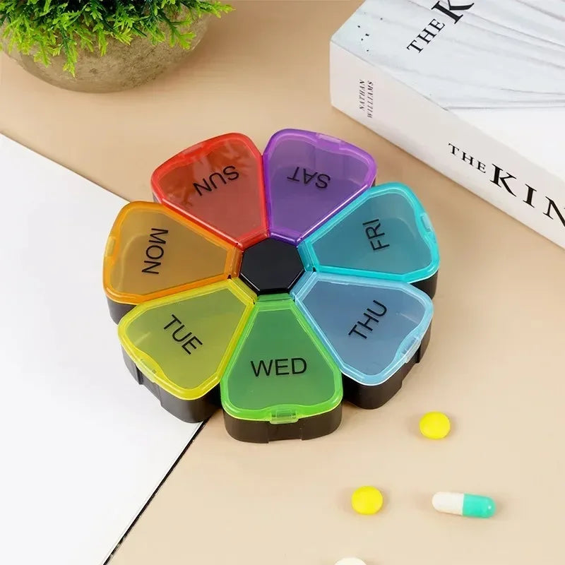 New 7 Days Round Portable Medicine Pill Box Mini Small Travel Vitamin Cases Container Organizer Storage Tablet Fish Oils Tools Peaceful Pleasures Health and Wellness NO.3
