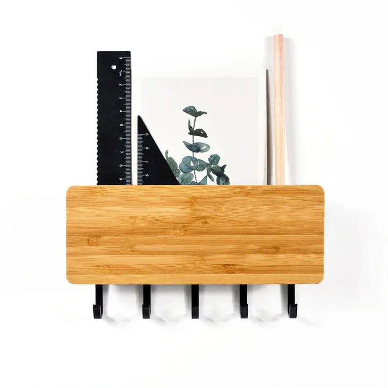 Wall Hanging Bamboo Key Hanger Holder Wall Organizer Rectangle Key Rack Hooks Coat Hooks Home Decoration Coat Hanger 2030 Peaceful Pleasures Health and Wellness