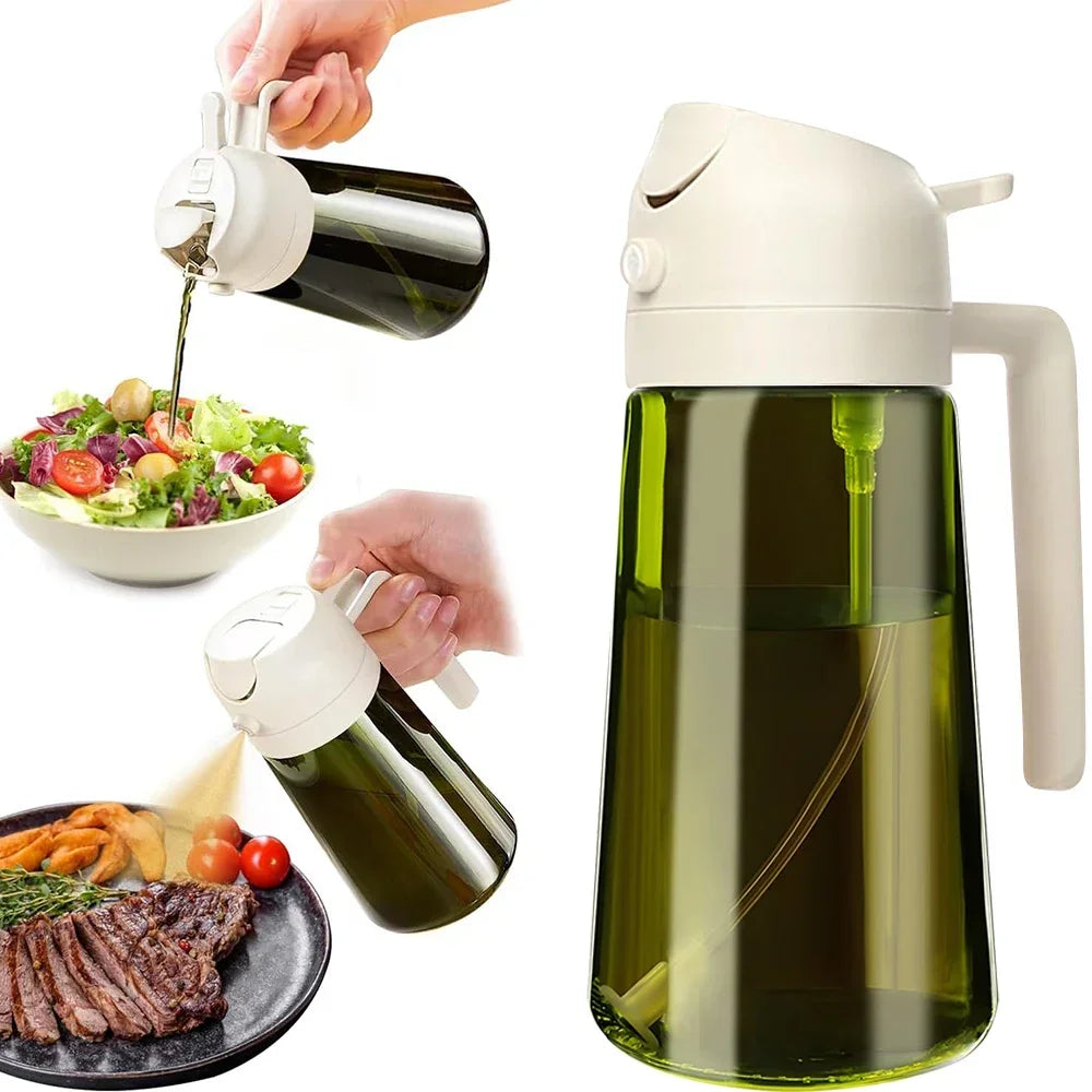 2 in 1 470ML/16oz Light-Blocking Dark Oil Sprayer for Cooking Olive Oil Dispenser Bottle for Kitchen Dark Green Glass Oil Bottle Peaceful Pleasures Health and Wellness WHITE