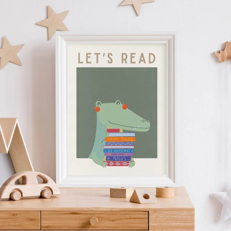 Modern Crocodile Illustration Canvas Wall Art Print | Home Decor