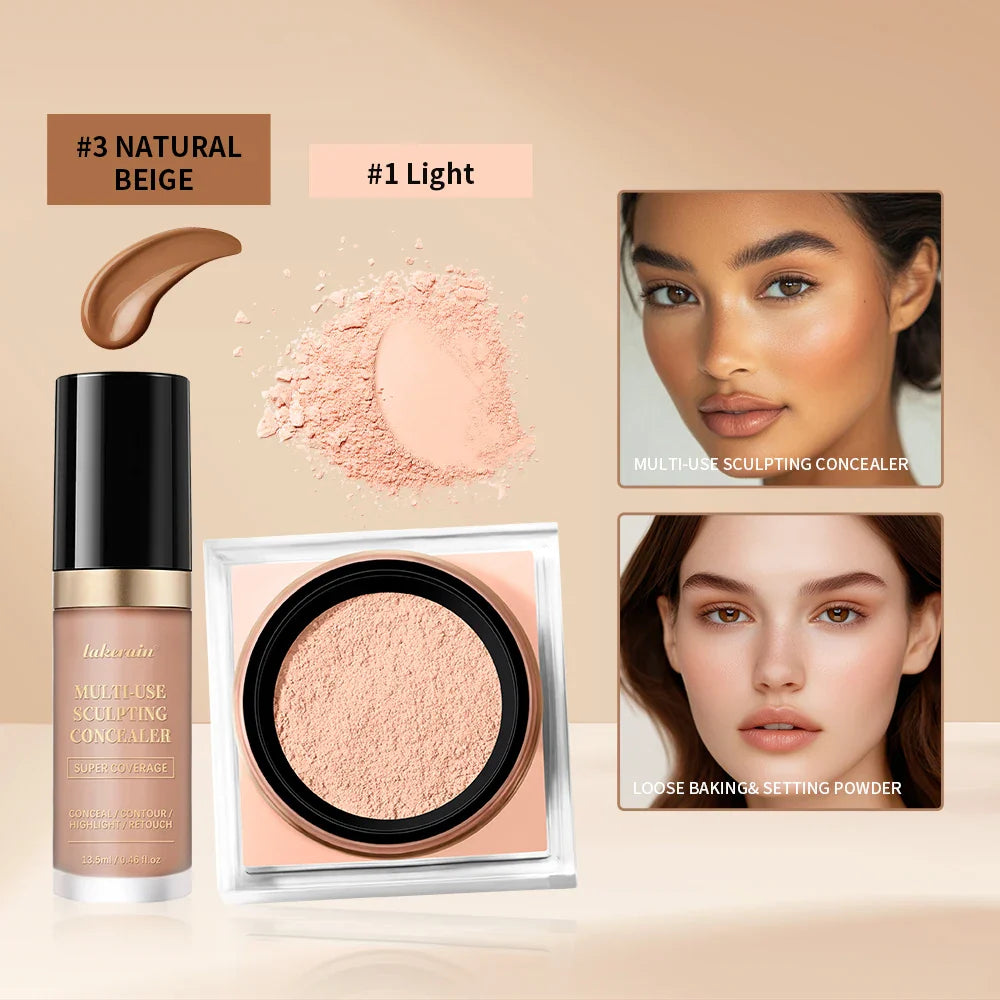 Concealer & Loose Setting Powder Makeup Set – Matte Finish