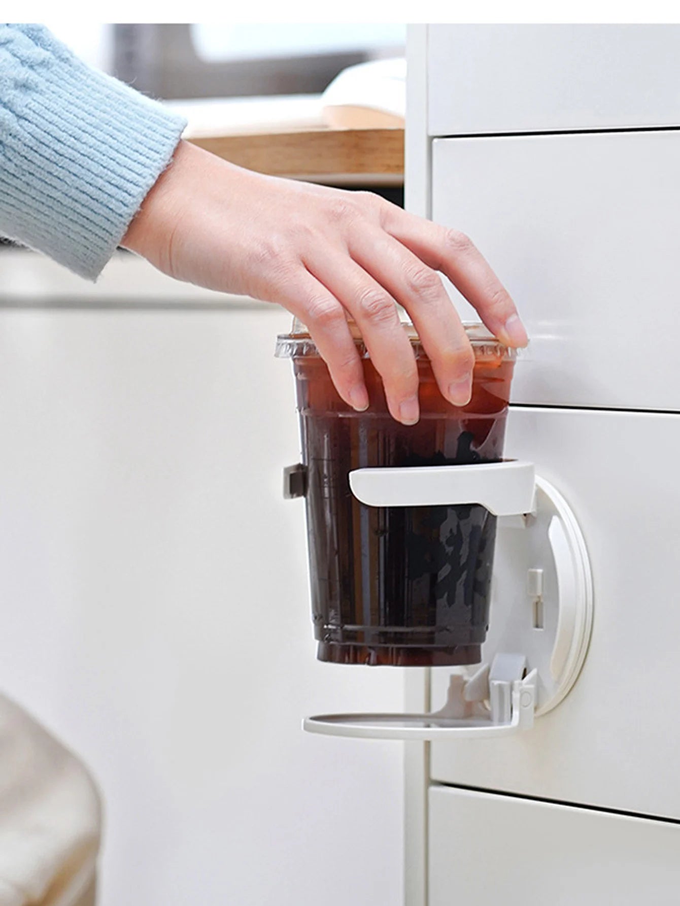 1Pcs No Punching Folding Cup Holder Office Desk Cabinet Door Coffee Storage Rack Home Dormitory Wall Mounted Cup Holder Peaceful Pleasures Health and Wellness