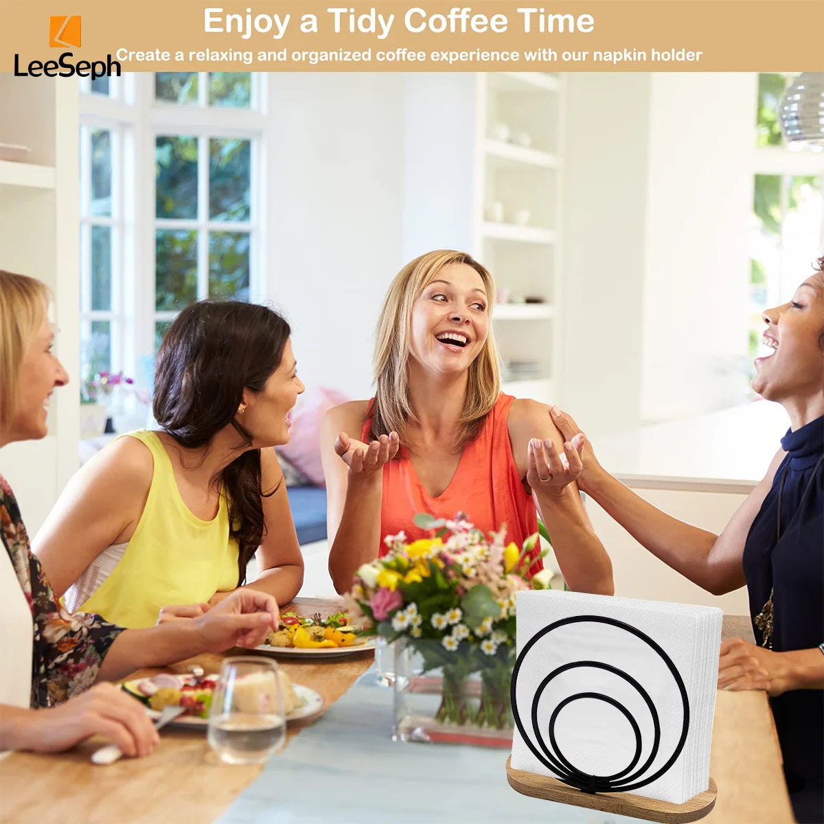 Leeseph Modern Napkin Holder with Wooden Base, Elegant Design for Dining Table, Sturdy and Decorative Holder for Paper Napkins Peaceful Pleasures Health and Wellness
