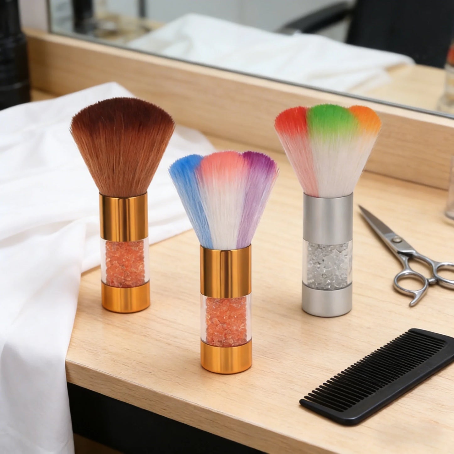 Professional Neck Brush - Barber Neck Duster Brush with Soft Synthetic Bristles, Crystal Bead Handle, and Electroplated Metal Peaceful Pleasures Health and Wellness