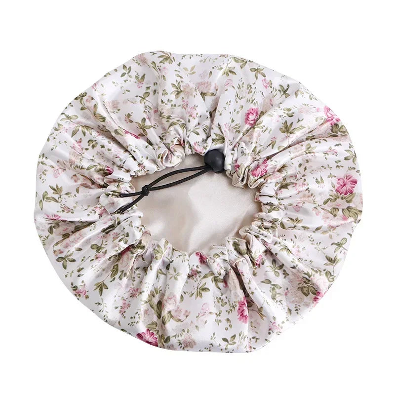 Kids Adjustable Double-Layer Satin Shower Cap & Nightcap