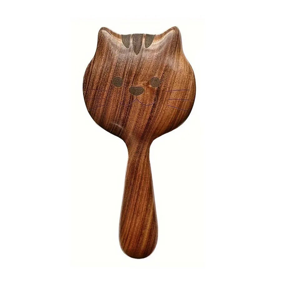Kitten Shape Wood Scalp Massage Comb | Air Cushion Design Scalp Massage Comb Peaceful Pleasures Health and Wellness Brown