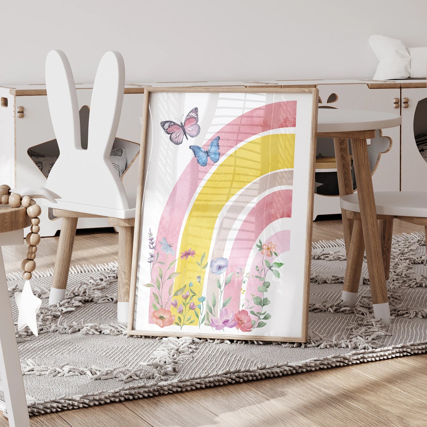 3-Piece Personalized Butterfly Rainbow Canvas Wall Art | Kids Room