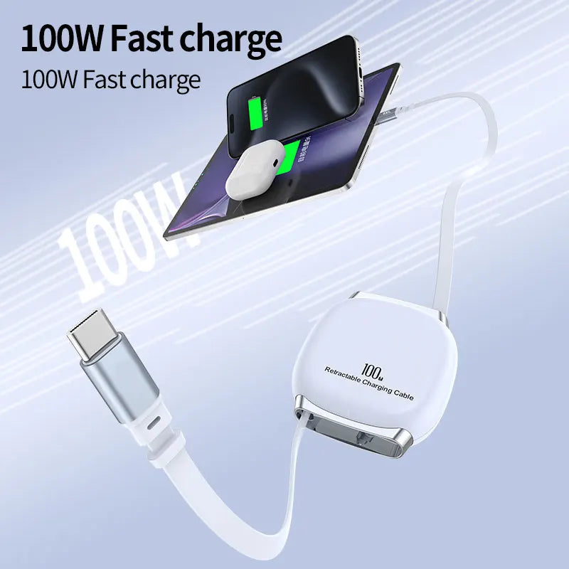 Retractable Type-C to Type-C 100W PD Fast Charging Cable Adjustable Length Data Cord for MacBook iPhone Samsung Peaceful Pleasures Health and Wellness