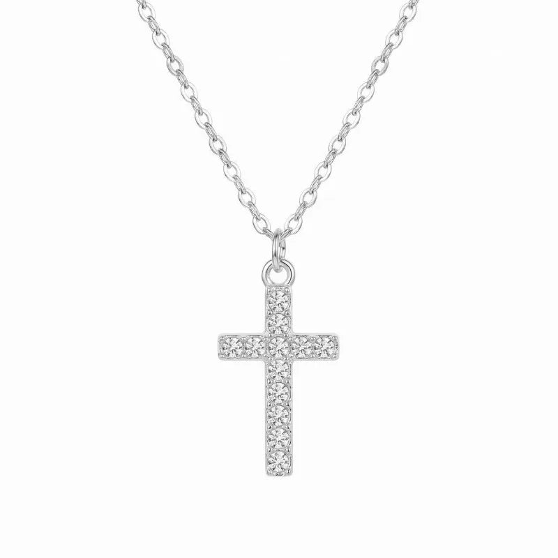Zircon Cross Pendant Necklace – Minimalist Clavicle Chain Women