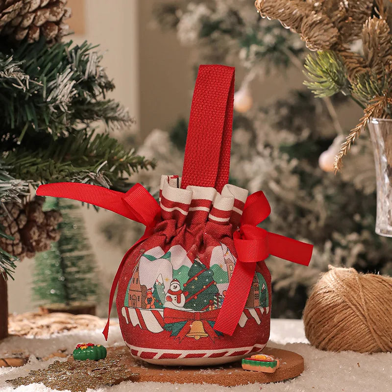 2025 Creative Handheld Canvas Apple Bag with Bow Christmas Gift Bag Christmas Eve Apple Gift Box Christmas Gift Peaceful Pleasures Health and Wellness D 10x20CM