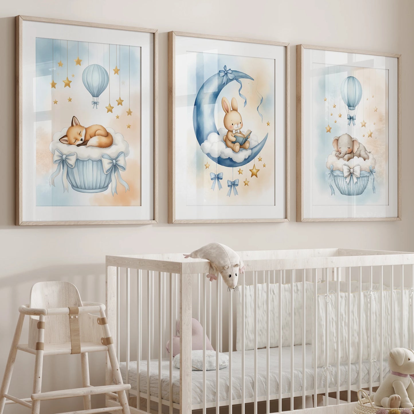 Watercolor Rabbit & Elephant Canvas Wall Art | Kids Room Decor