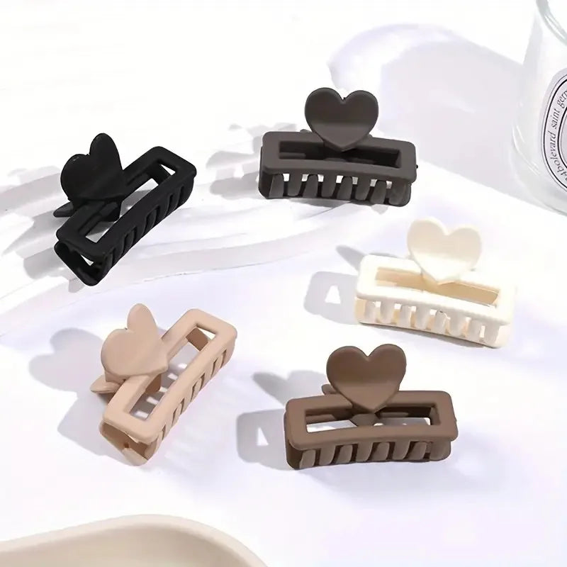 5-Pack Heart-Shaped Rectangular Hair Clips – Matte Retro Style Peaceful Pleasures Health and Wellness