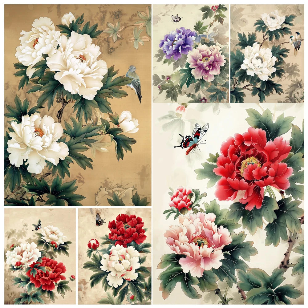 Vintage Peony Paint by Numbers Kit – DIY Canvas Floral Art