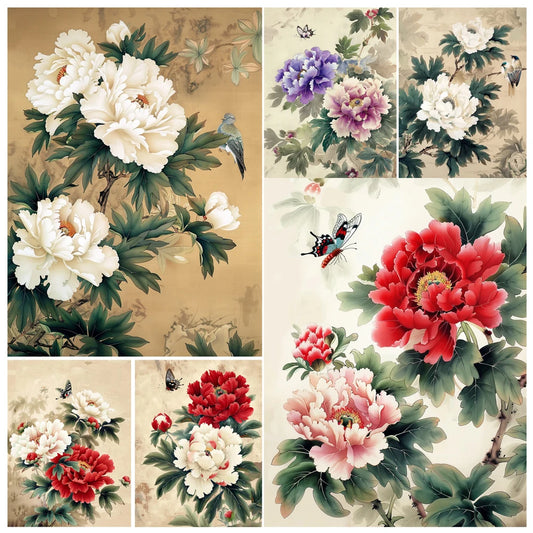 Vintage Peony Paint by Numbers Kit – DIY Canvas Floral Art Paint by Numbers Kit Peaceful Pleasures Health and Wellness
