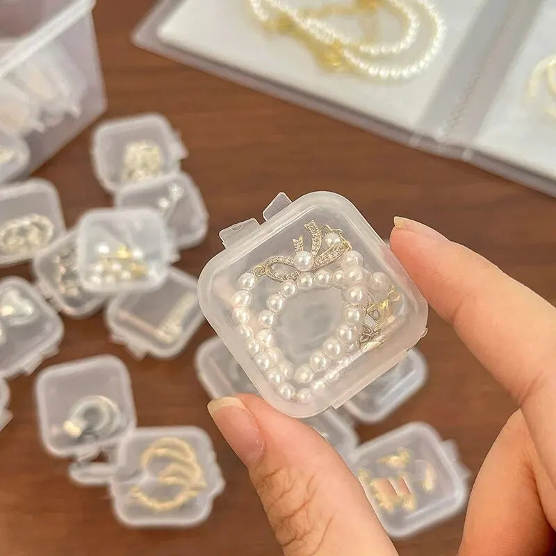 Mini Plastic Jewelry Storage Box Square Transparent Flip Portable Pill Container Jewelry Holder Packaging Earrings Display Case Peaceful Pleasures Health and Wellness