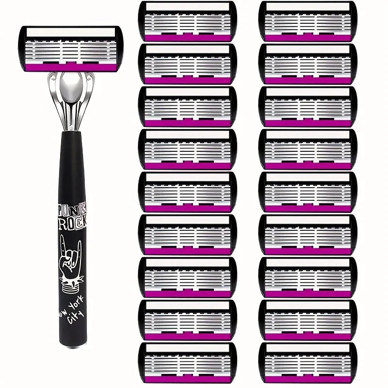 Men's 6-Layer Manual Razor with Replaceable Blade Refills