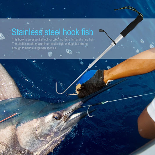 New Telescopic Retractable Fish Gaff Stainless Steel Professional Ice Sea Fishing Spear Hook Fishing Tackle Fishing Hook Fishing Peaceful Pleasures Health and Wellness