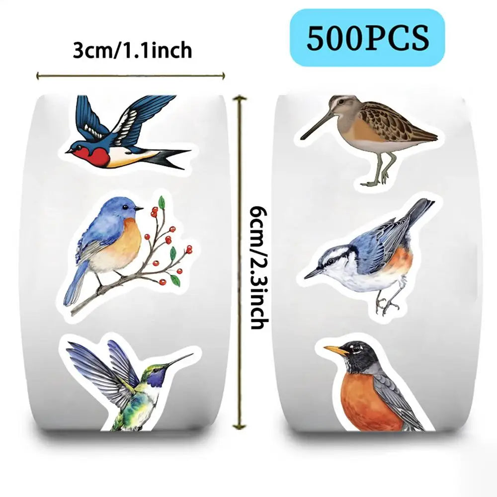 500 Cartoon Bird Stickers Roll – Waterproof DIY Decals