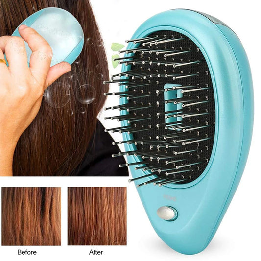 New Product Electric Sonic Vibration Magnetic Massage Comb Ion Anti-static Mini Hair Straightening Comb Peaceful Pleasures Health and Wellness